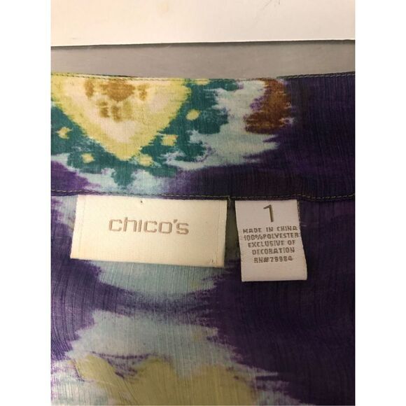Chico’s Women’s Bohemian Patterned Sheer Tunic Blouse Metal Embroidered Size 1 M - Picture 3 of 7